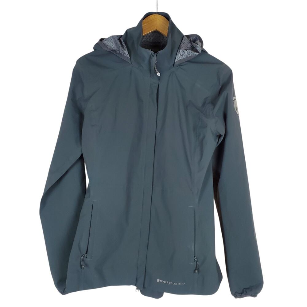 NOBLE EQUESTRIAN Waterproof Stretch Hooded Jacket Womens M Dark Gray Lightweight